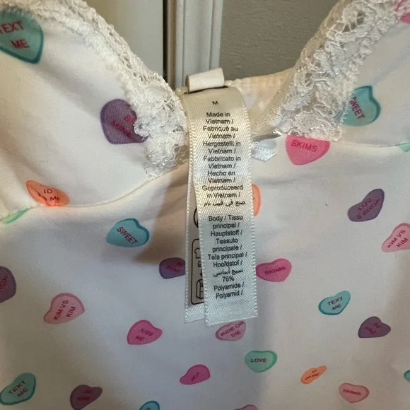 SKIMS Heart Print Lace Trim Romper Onesie